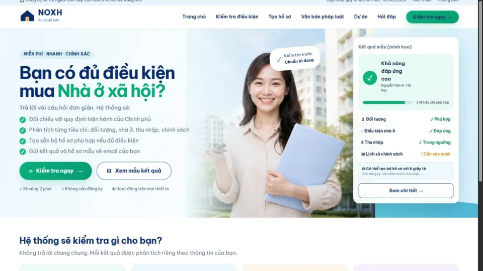 Website kiểm tra điều kiện nhà ở xã hội NOXH