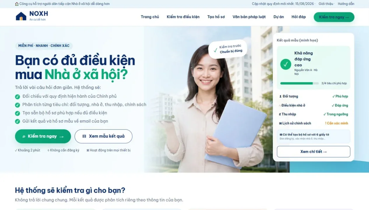 Website NOXH do ONTER triển khai – giao diện desktop